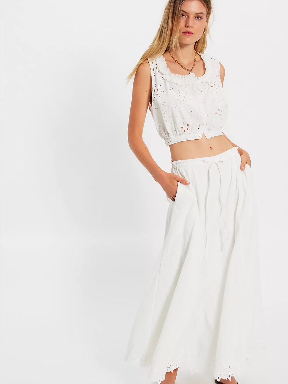 Free People white Eyelet Crop Top - Picture 2 of 7